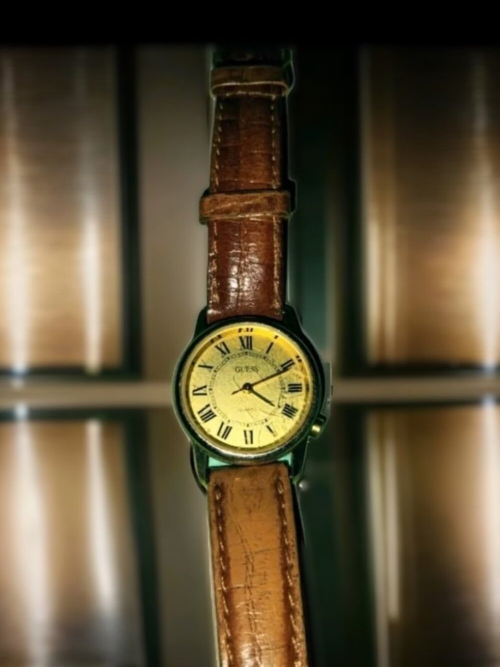 Guess Watch Womens Ladies Gold Tone Leather Strap